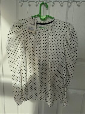 Zara White Blouse with Black Polka Dots and Puff Sleeves